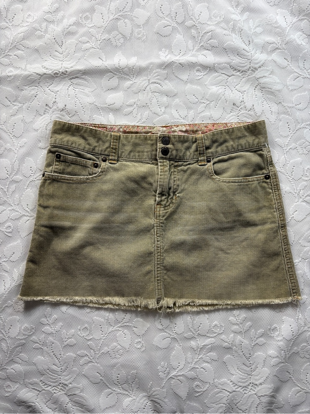 Abercrombie & Fitch Olive Green Corduroy Micro Mini Skirt Y2K